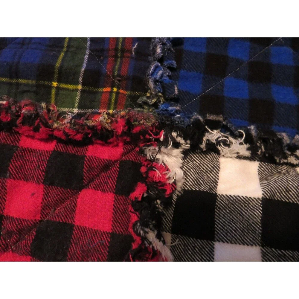 Flannel Rag Quilt With Batting, 50x64,Red, Blue, Black Plaid